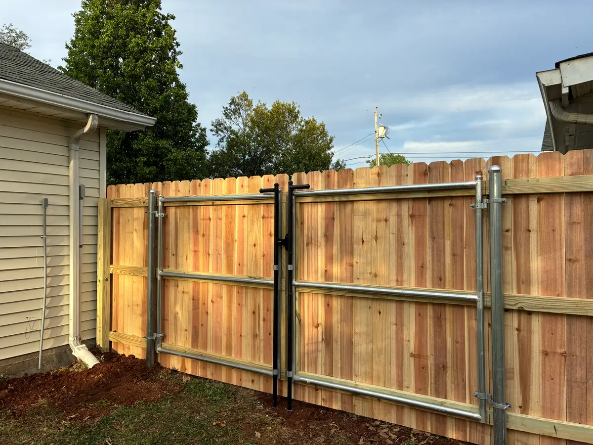 Wood privacy fence multi-section gates, installed by Duck Duck Fence